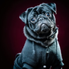 Black pug in black vest